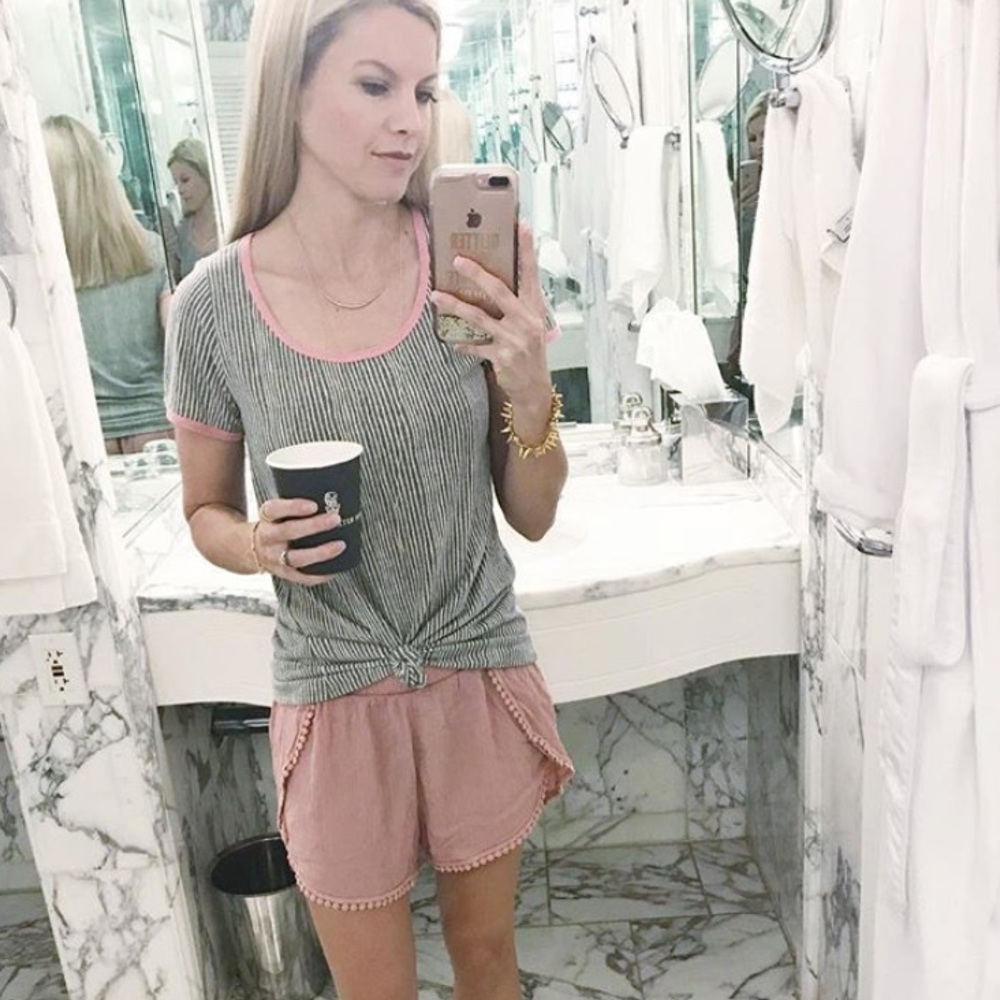 Pink shorts w/ pom pom trim